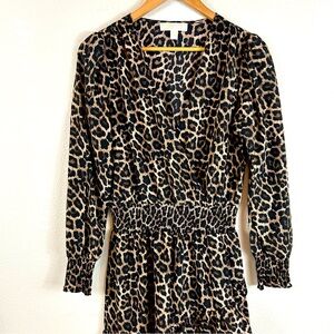 MICHAEL Michael Kors Leopard Print Long SleeveTiered Dress Women's, Size M